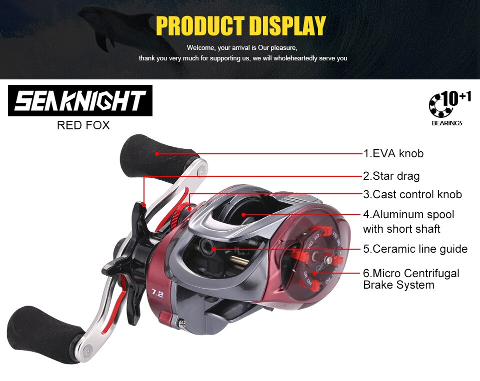 SeaKnight Brand RED FOX Series HG XG 7.2:1 8.1:1 Baitcasting Reel Centrifugal Brake System 13lbs Ultra-light Fishing Reel 192G