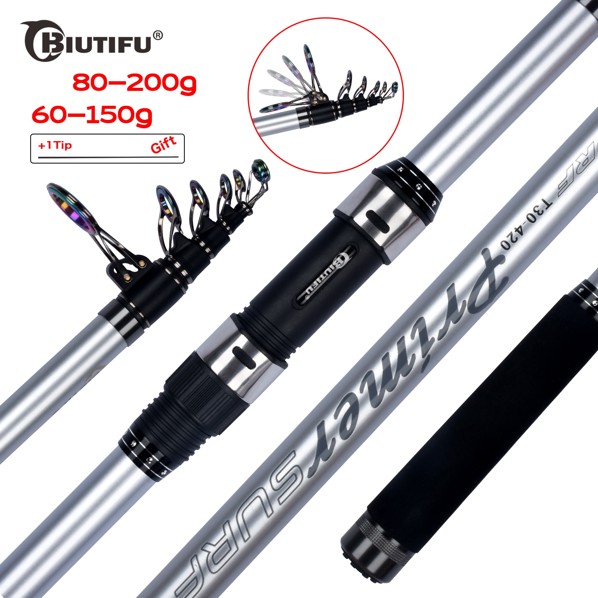BIUTIFU Surf Rod 5.3/5.0/4.5/4.2/4.05/3.9m Telescopic Fishing Travel Spinning Power 60-200g Throw Surfcasting Shore Casting Pole BIUTIFU Surf Rod 5.3/5.0/4.5/4.2/4.05/3.9m Telescopic Fishing Travel Spinning Power 60-200g Throw Surfcasting Shore Casting Pole