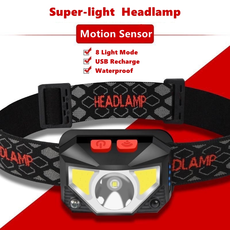 8 Modes Handfress Motion Sensor Powerful LED Headlight headlamp Head Lamp COB Flashlight Torch head light For Camping, fishing 8 Modes Handfress Motion Sensor Powerful LED Headlight headlamp Head Lamp COB Flashlight Torch head light For Camping, fishing