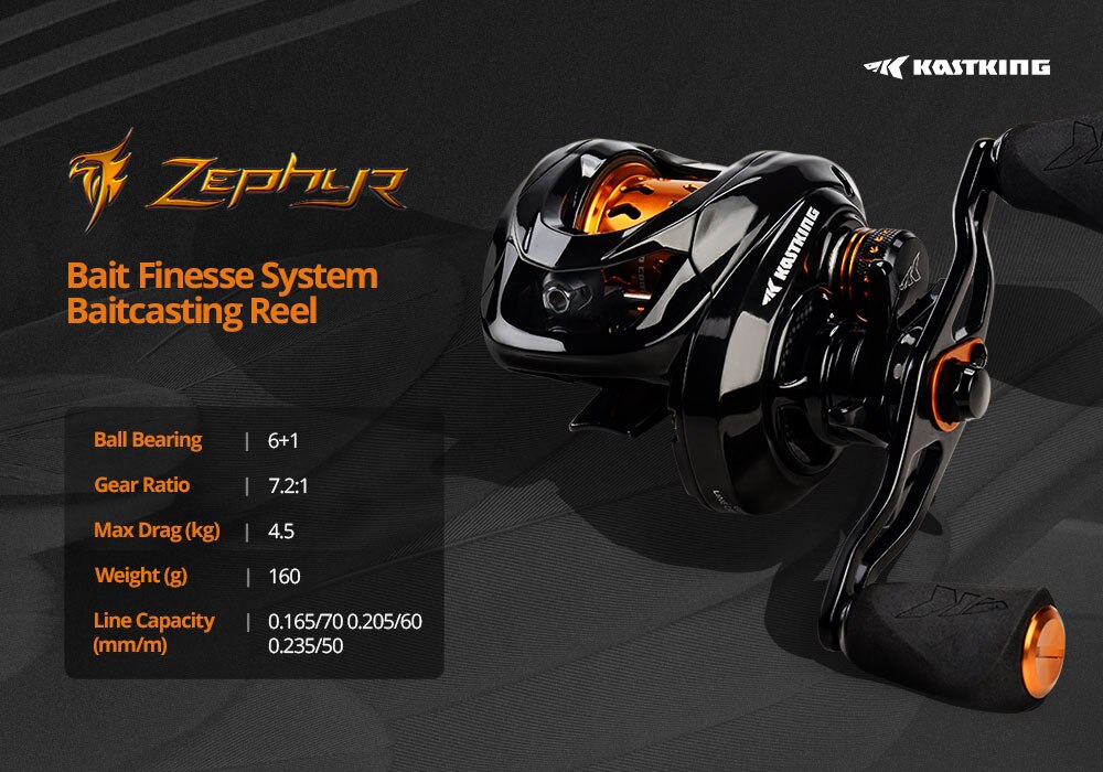 KastKing Zephyr Bait Finesse System BFS Baitcasting Fishing Reel  4.5KG 7 Ball Bearings 7.2:1 Gear Ratio Carbon Fishing Coil