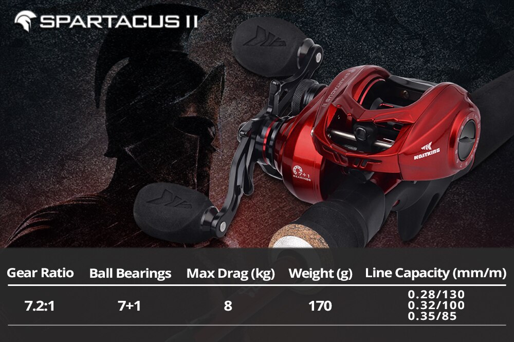 KastKing Spartacus II Ultra Smooth Baitcasting Reel 8KG Max Drag 7+1 Ball Bearings 7.2:1 High Speed Gear Ratio Fishing Coil