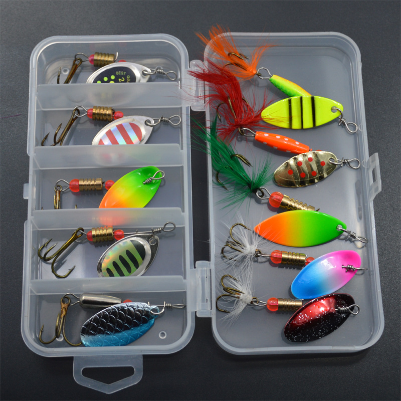 10pcs/box Spoonbait Crankbaits Fishing Wobblers for Pike Crochet Kit Artificial Bait Metal Spoon Spinner Fishing Lure Lures