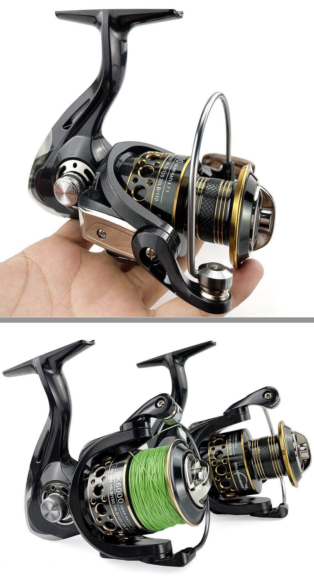 Fishing Spinning Reel Metal Spool 5.2:1/4.7:113BB Ball Bearings Carp Fishing Reel BK2000-7000 Metal Line Cup Sea Tackle Fishing Spinning Reel Metal Spool 5.2:1/4.7:113BB Ball Bearings Carp Fishing Reel BK2000-7000 Metal Line Cup Sea Tackle