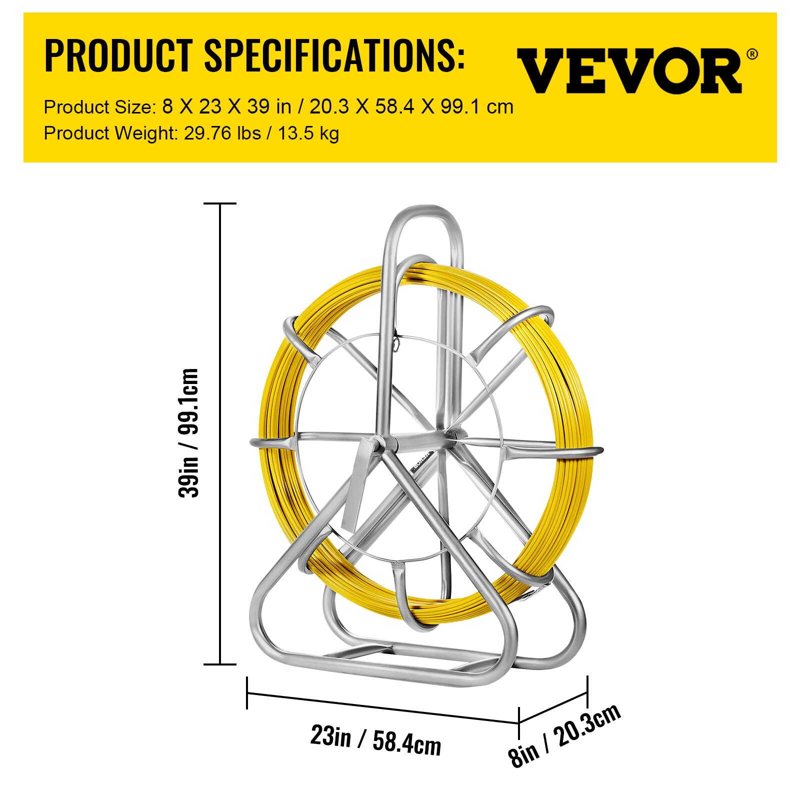 VEVOR 6MM x 130M Fiberglass Wire Cable Running Rod Snakes Fish Tape Rodder Flexible Cable Conduit Puller with Cage Wheel Stand VEVOR 6MM x 130M Fiberglass Wire Cable Running Rod Snakes Fish Tape Rodder Flexible Cable Conduit Puller with Cage Wheel Stand