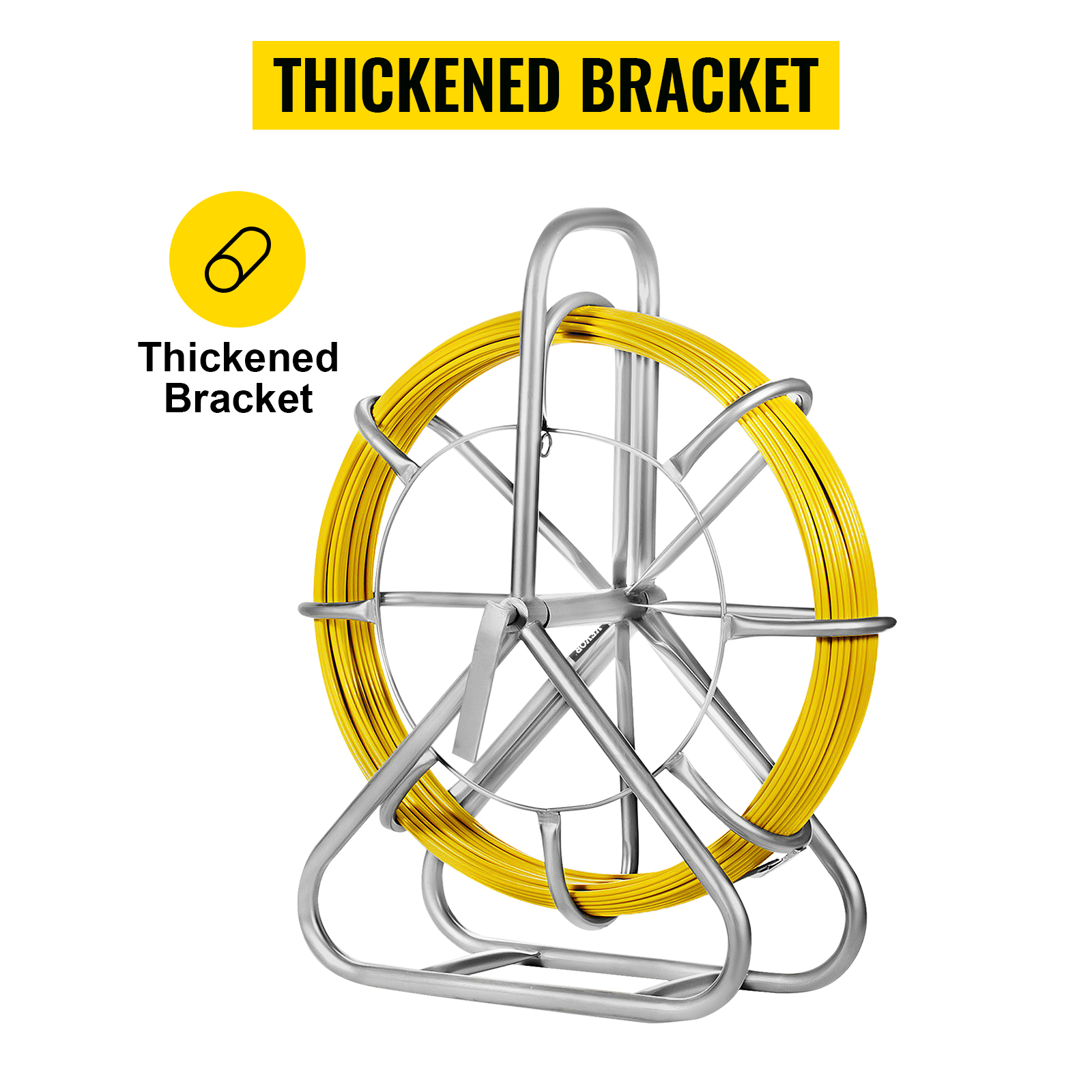 VEVOR 6MM x 130M Fiberglass Wire Cable Running Rod Snakes Fish Tape Rodder Flexible  Cable Conduit Puller with Cage Wheel Stand