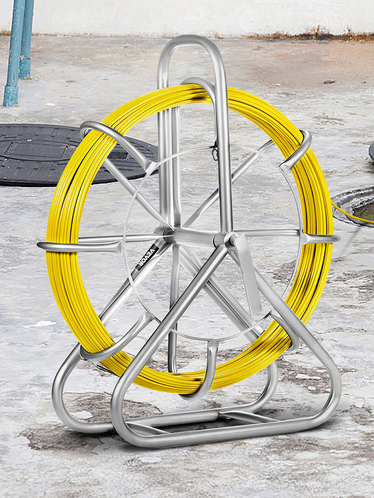 VEVOR 6MM x 130M Fiberglass Wire Cable Running Rod Snakes Fish Tape Rodder Flexible  Cable Conduit Puller with Cage Wheel Stand