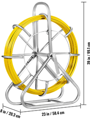 VEVOR 6MM x 130M Fiberglass Wire Cable Running Rod Snakes Fish Tape Rodder Flexible  Cable Conduit Puller with Cage Wheel Stand