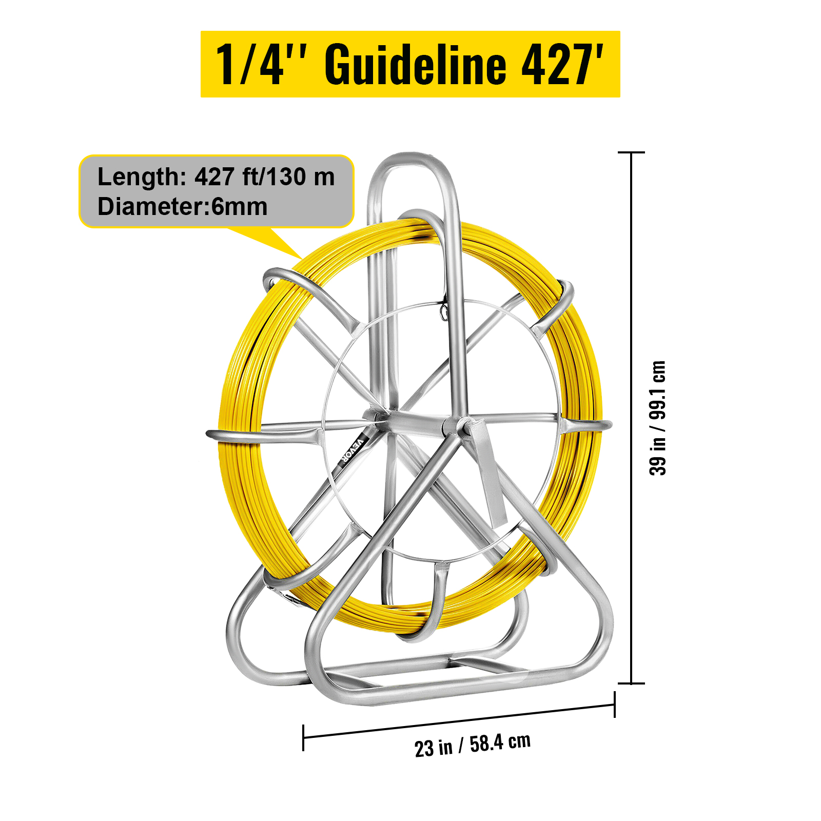 VEVOR 6MM x 130M Fiberglass Wire Cable Running Rod Snakes Fish Tape Rodder Flexible  Cable Conduit Puller with Cage Wheel Stand