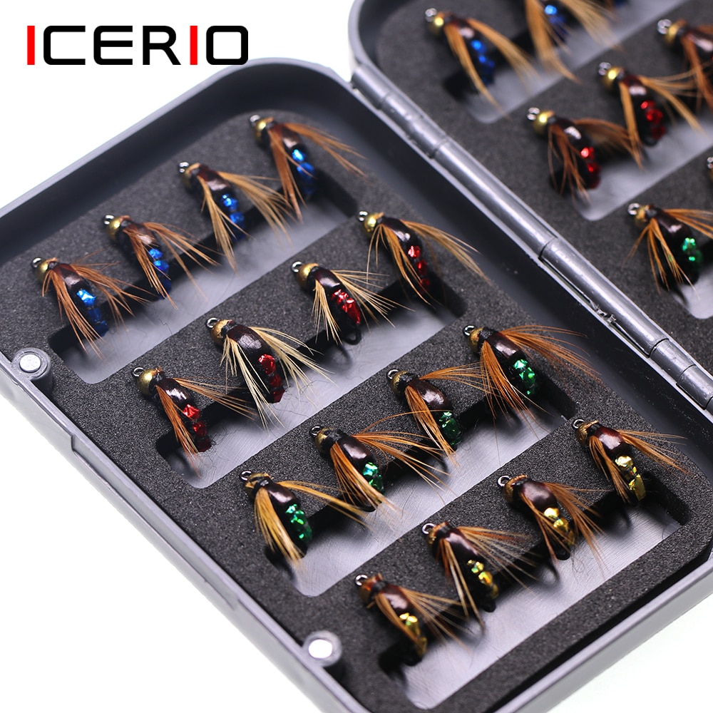 ICERIO 32pcs/Box Bead Head Fast Sinking Nymph Scud Fly Bug Worm Trout Fishing Flies Artificial Insect Fishing Bait Lure ICERIO 32pcs/Box Bead Head Fast Sinking Nymph Scud Fly Bug Worm Trout Fishing Flies Artificial Insect Fishing Bait Lure