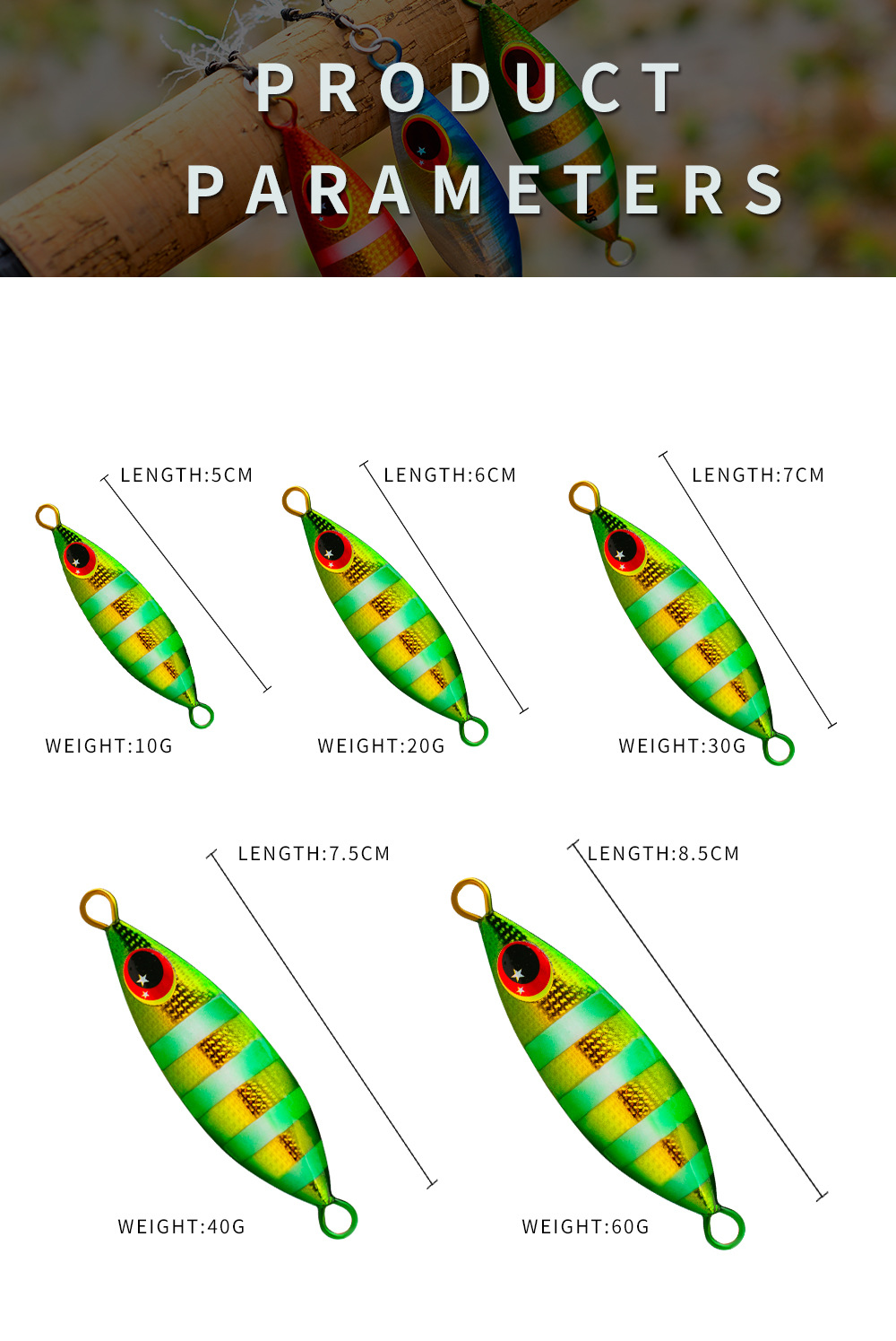 10 Pcs/Set Metal Hard Jig Lure Artificial Bait Shore Slow Jigging Super Bass Fishing Tackle 10g 20g 30g 40g 60g Supply Wholesale