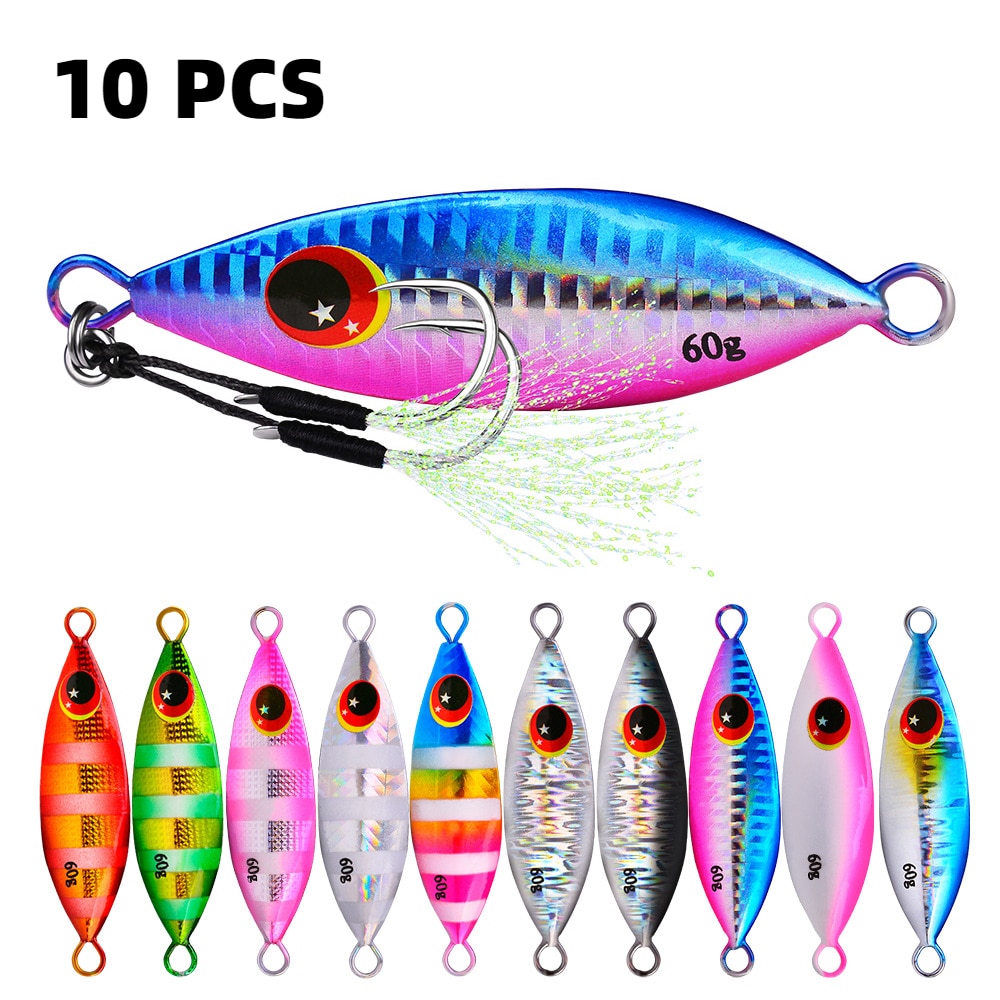 10 Pcs/Set Metal Hard Jig Lure Artificial Bait Shore Slow Jigging Super Bass Fishing Tackle 10g 20g 30g 40g 60g Supply Wholesale 10 Pcs/Set Metal Hard Jig Lure Artificial Bait Shore Slow Jigging Super Bass Fishing Tackle 10g 20g 30g 40g 60g Supply Wholesale