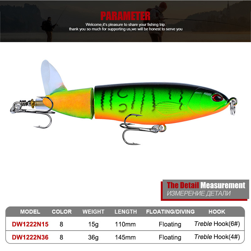 8 Pcs Set 11cm/14.5cm Topwater Fishing Lure Whopper Popper Bait Hard Plopper Soft Rotating Tail Fishing Tackle Fishing Bait Kit