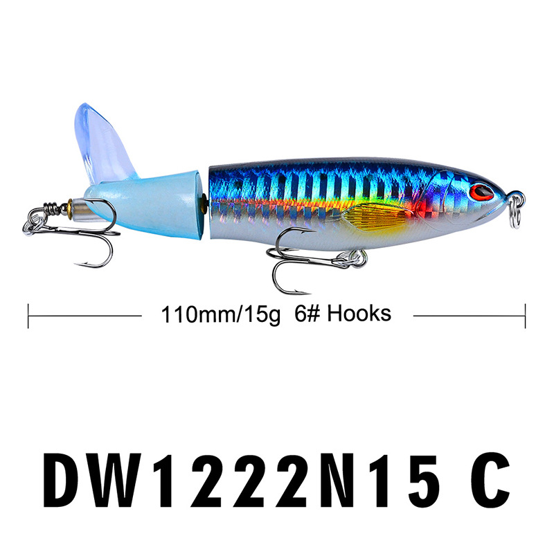 8 Pcs Set 11cm/14.5cm Topwater Fishing Lure Whopper Popper Bait Hard Plopper Soft Rotating Tail Fishing Tackle Fishing Bait Kit
