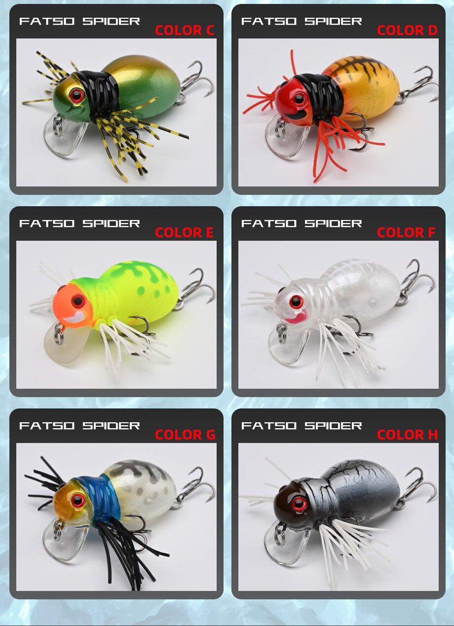 ALLBLUE FATSO SPIDER Topwater Shallow Crankbait 41MM 6.2G Rolling Insect Fishing Lure Wobbler Bait Freshwater Bass Pike Tackle