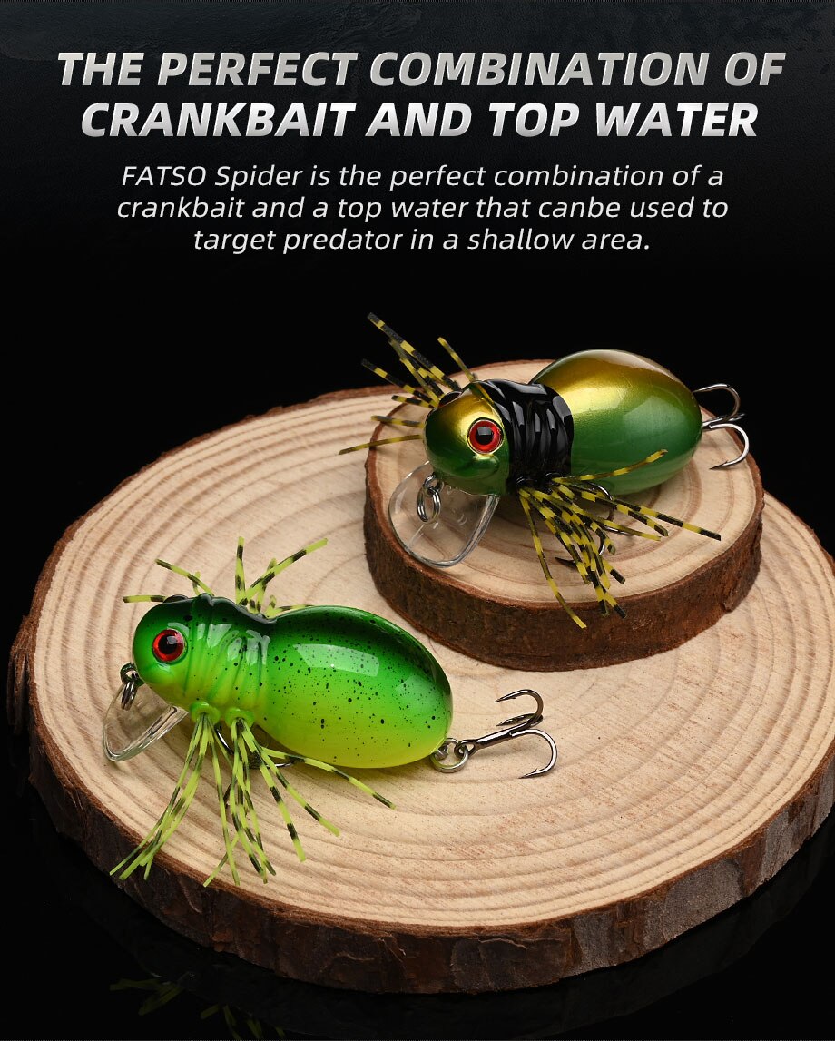 ALLBLUE FATSO SPIDER Topwater Shallow Crankbait 41MM 6.2G Rolling Insect Fishing Lure Wobbler Bait Freshwater Bass Pike Tackle