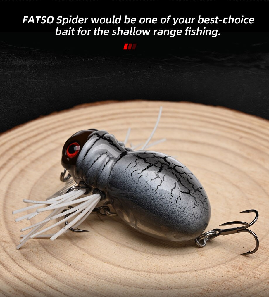 ALLBLUE FATSO SPIDER Topwater Shallow Crankbait 41MM 6.2G Rolling Insect Fishing Lure Wobbler Bait Freshwater Bass Pike Tackle