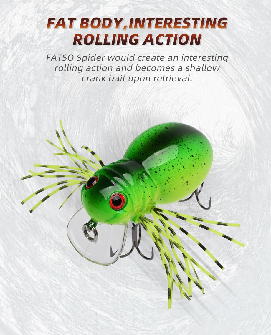 ALLBLUE FATSO SPIDER Topwater Shallow Crankbait 41MM 6.2G Rolling Insect Fishing Lure Wobbler Bait Freshwater Bass Pike Tackle