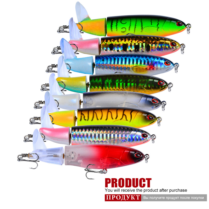 8 Pcs Set 11cm/14.5cm Topwater Fishing Lure Whopper Popper Bait Hard Plopper Soft Rotating Tail Fishing Tackle Fishing Bait Kit