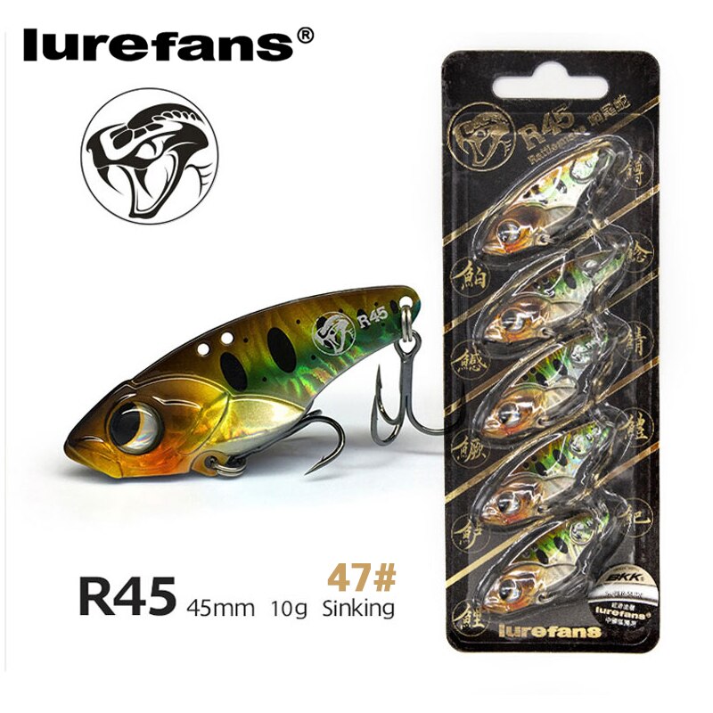 Lurefans 5 Packs/Lot Full Swimming Layer VIB Rattlesnake Sinking Lure 35/40/45mm Artificial Catfish Bait Tackle Fishing Bait