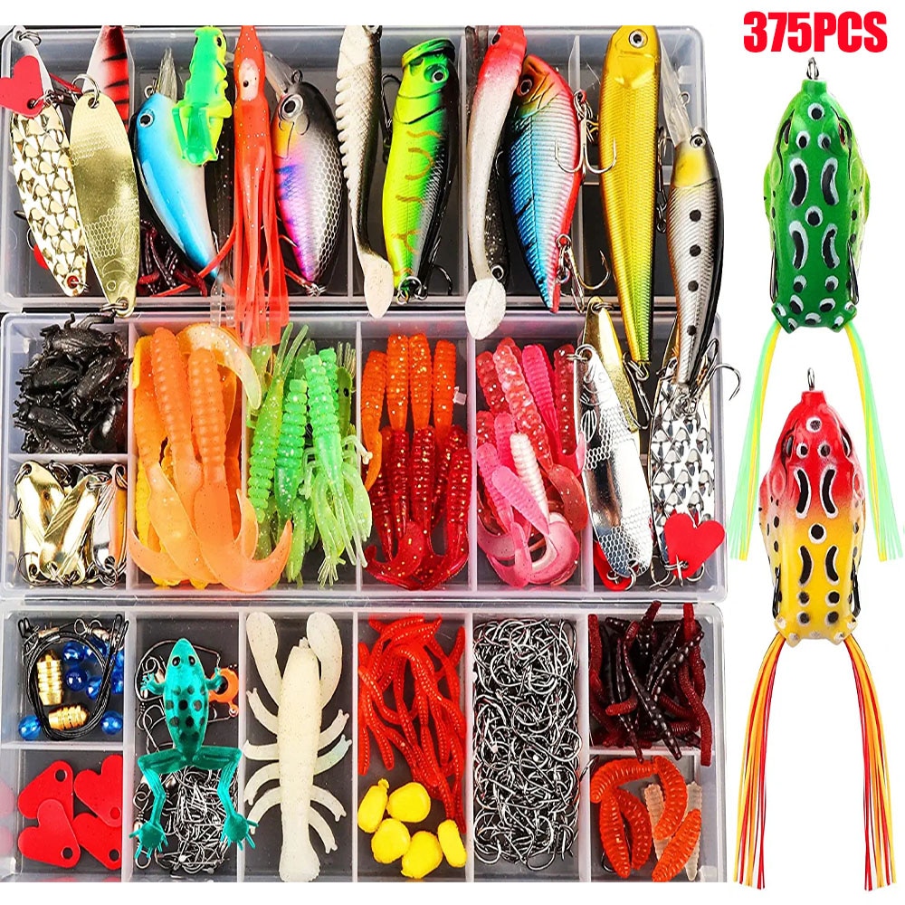375Pcs Fishing Lure Tackle Set Box Saltwater Soft Hard Silicone Artificial Baits Hooks Fishing Bait Crankbait Sinking Spinner 375Pcs Fishing Lure Tackle Set Box Saltwater Soft Hard Silicone Artificial Baits Hooks Fishing Bait Crankbait Sinking Spinner