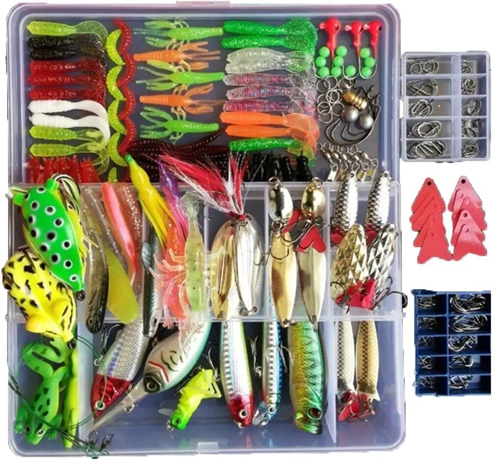 275PCS Fishing Lure Tackle Kit Soft Hard Artificial Baits Hooks Fishing Bait Crankbait Vibration Wobblers Fish Trout Carp Lures
