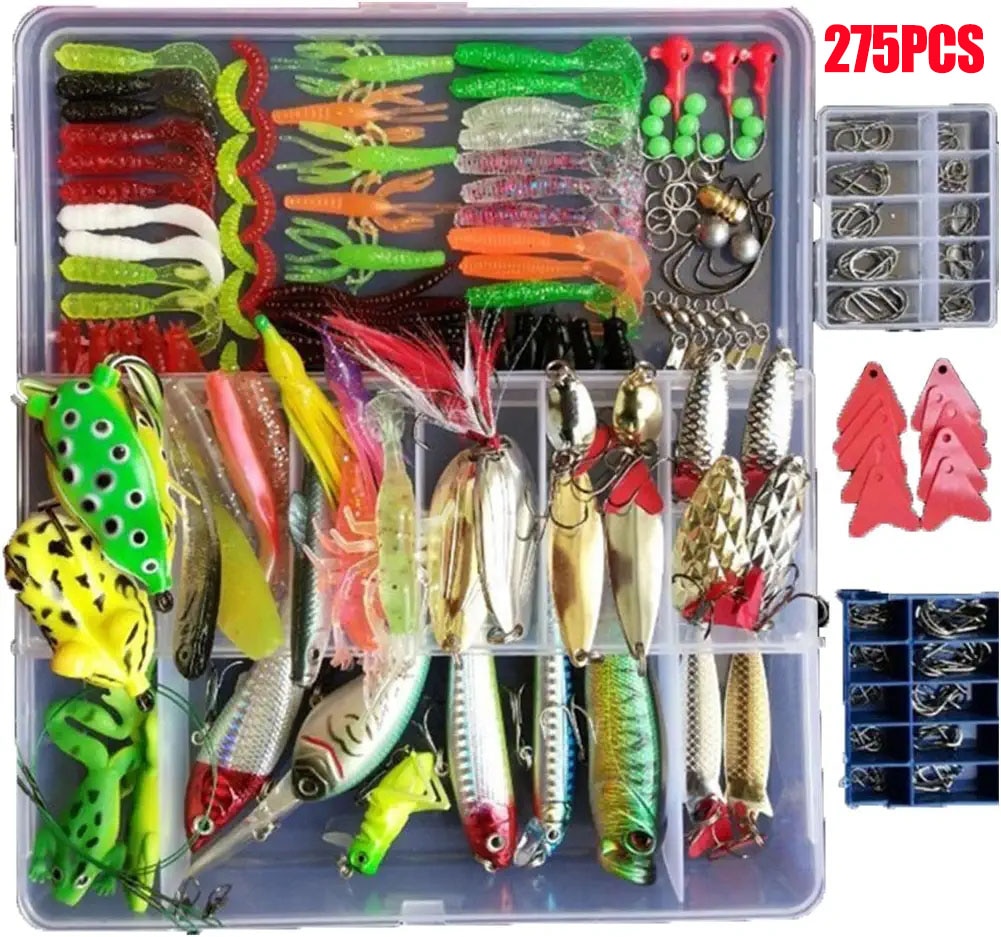 275PCS Fishing Lure Tackle Kit Soft Hard Artificial Baits Hooks Fishing Bait Crankbait Vibration Wobblers Fish Trout Carp Lures 275PCS Fishing Lure Tackle Kit Soft Hard Artificial Baits Hooks Fishing Bait Crankbait Vibration Wobblers Fish Trout Carp Lures