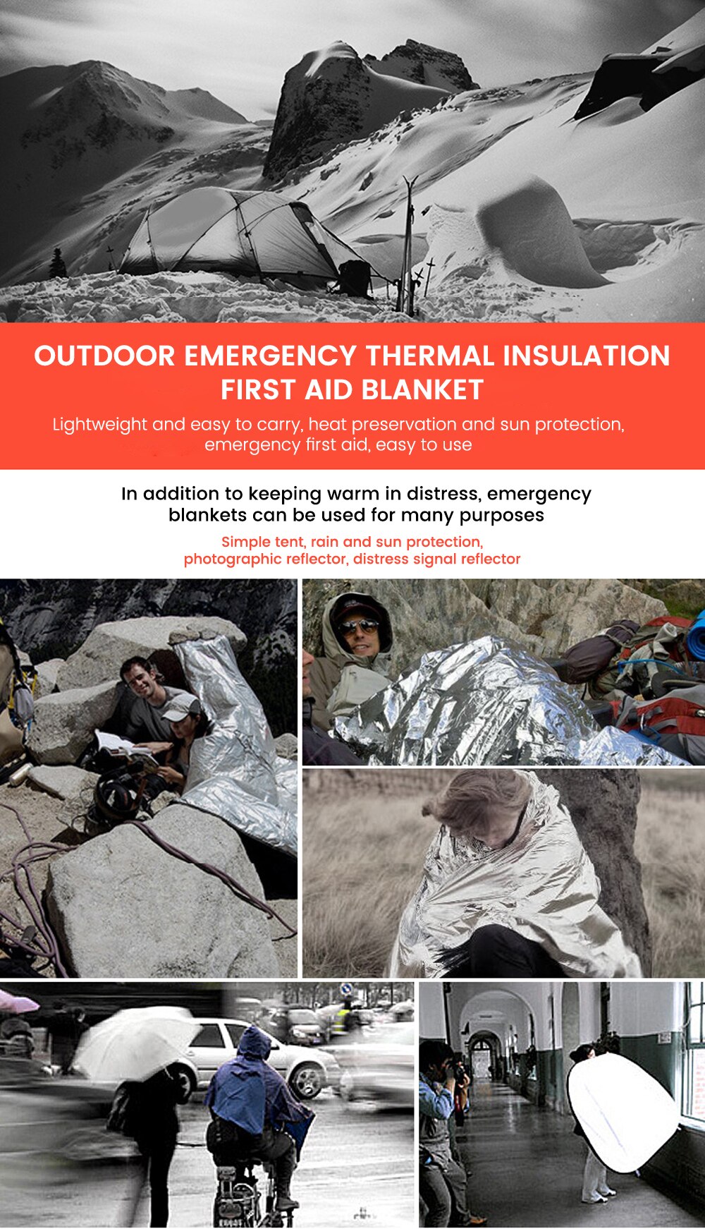 Outdoor Low Temperature Rescue First Aid Kit Insulation Blanket Campsite Keeping Foil Polyester Film Lifesaving Warm Insulation