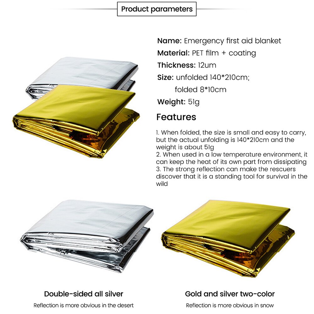 Outdoor Low Temperature Rescue First Aid Kit Insulation Blanket Campsite Keeping Foil Polyester Film Lifesaving Warm Insulation Outdoor Low Temperature Rescue First Aid Kit Insulation Blanket Campsite Keeping Foil Polyester Film Lifesaving Warm Insulation