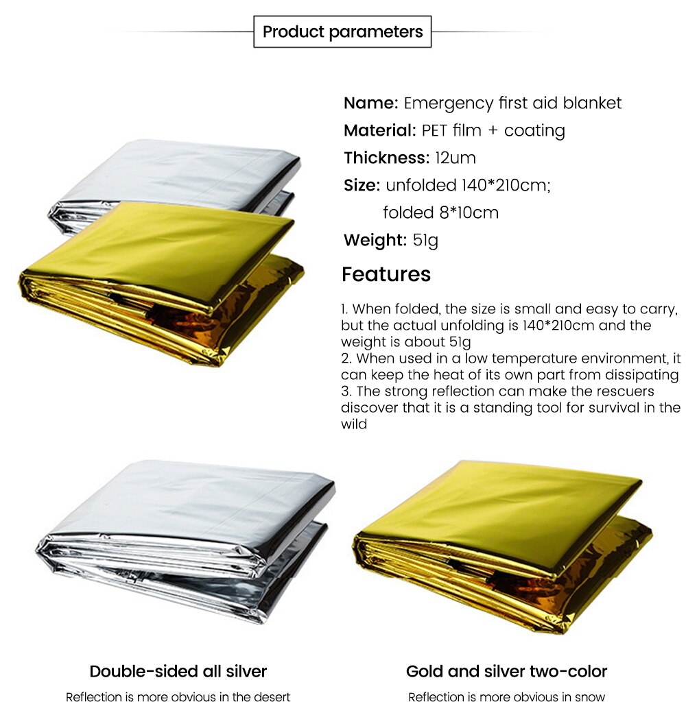 Outdoor Low Temperature Rescue First Aid Kit Insulation Blanket Campsite Keeping Foil Polyester Film Lifesaving Warm Insulation