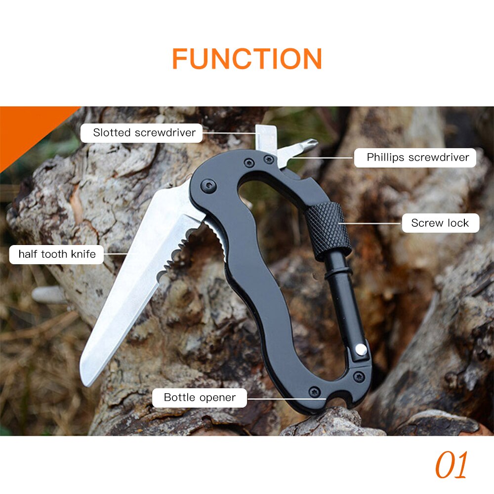 Carabiner Outdoor Multi-Tool Hanging Buckle Camping Hiking Climbing Accessories Keychain Folding Knife Bottle Opener Screwdriver Carabiner Outdoor Multi-Tool Hanging Buckle Camping Hiking Climbing Accessories Keychain Folding Knife Bottle Opener Screwdriver