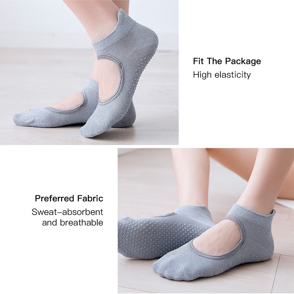 Women Yoga Socks Anti Slip Sports Breathable Pilates Socks Sport Socks Cotton Ballet Heel Protector Dance Socks Slippers