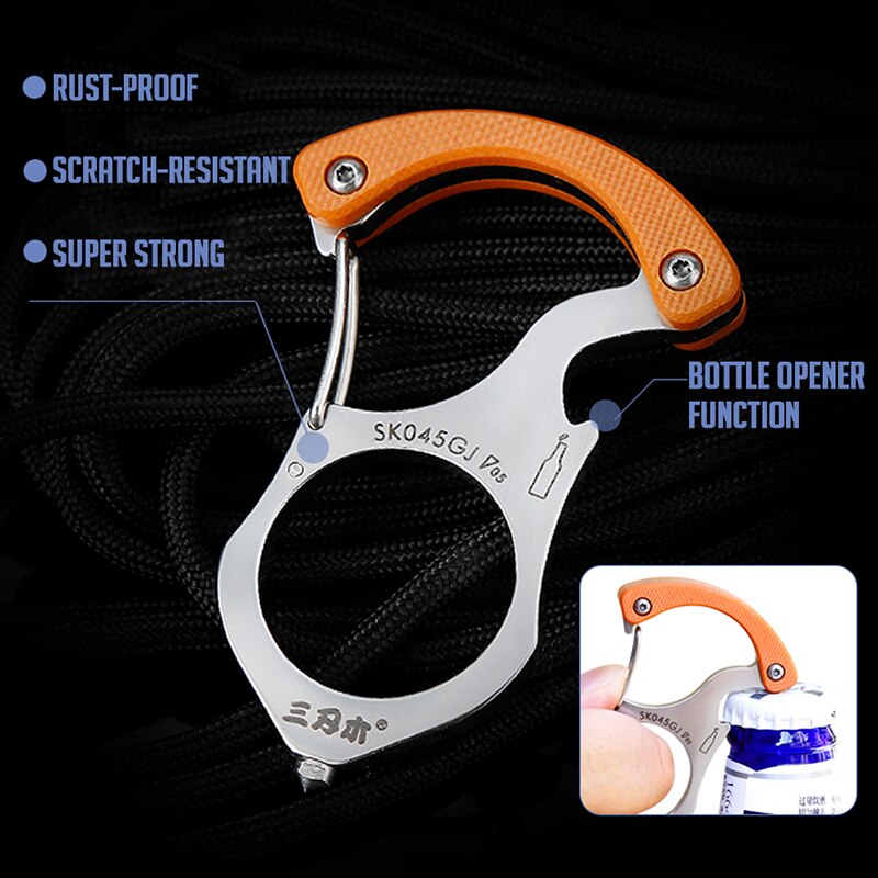 Outdoor Multi-Tool Chain Key Ring Camping Survival Tool Carabiner Glass Breaker Tiger Pinion Multifunction