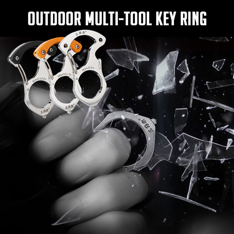 Outdoor Multi-Tool Chain Key Ring Camping Survival Tool Carabiner Glass Breaker Tiger Pinion Multifunction