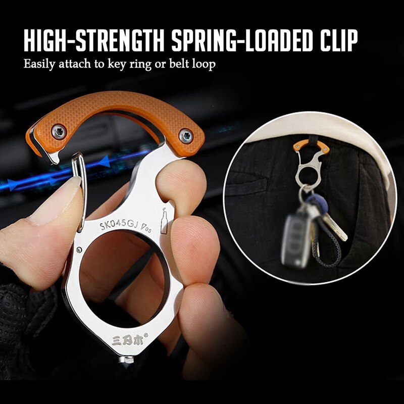 Outdoor Multi-Tool Chain Key Ring Camping Survival Tool Carabiner Glass Breaker Tiger Pinion Multifunction