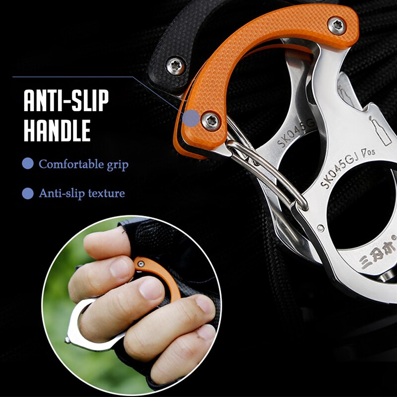 Outdoor Multi-Tool Chain Key Ring Camping Survival Tool Carabiner Glass Breaker Tiger Pinion Multifunction