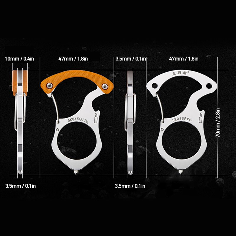 Outdoor Multi-Tool Chain Key Ring Camping Survival Tool Carabiner Glass Breaker Tiger Pinion Multifunction