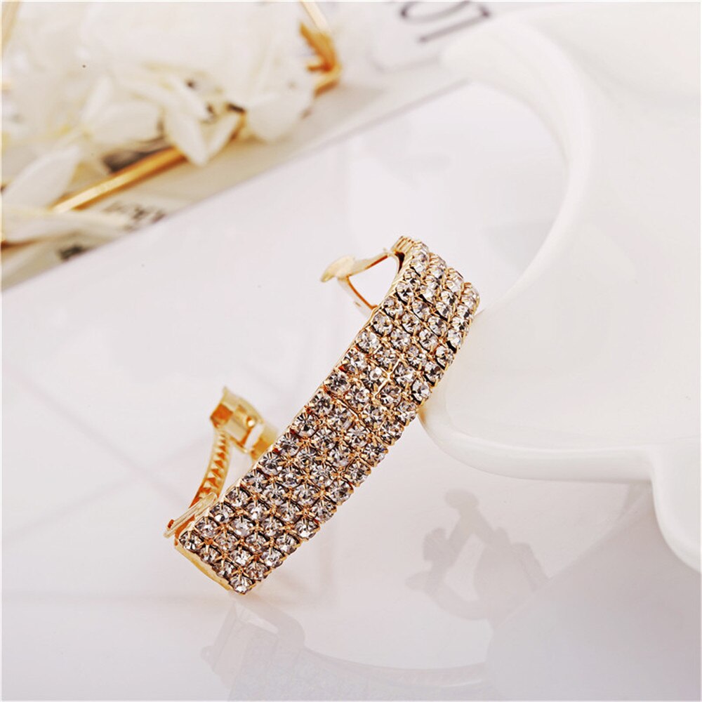 Fashion Golden Silver Alloy Barrettes Shiny Crystal Strong Spring Hair Clip For Women Ponytail Tail Holder Hair Accessories