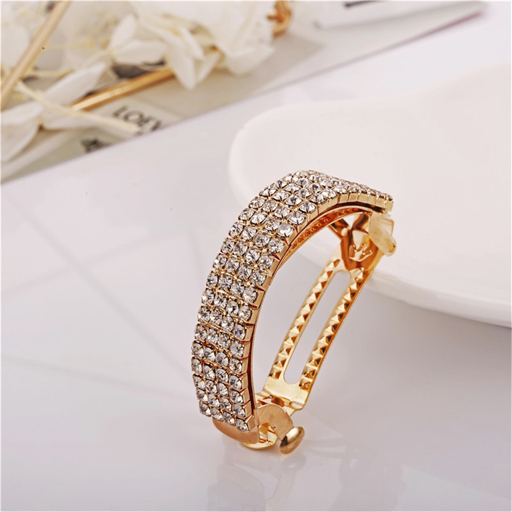 Fashion Golden Silver Alloy Barrettes Shiny Crystal Strong Spring Hair Clip For Women Ponytail Tail Holder Hair Accessories Fashion Golden Silver Alloy Barrettes Shiny Crystal Strong Spring Hair Clip For Women Ponytail Tail Holder Hair Accessories