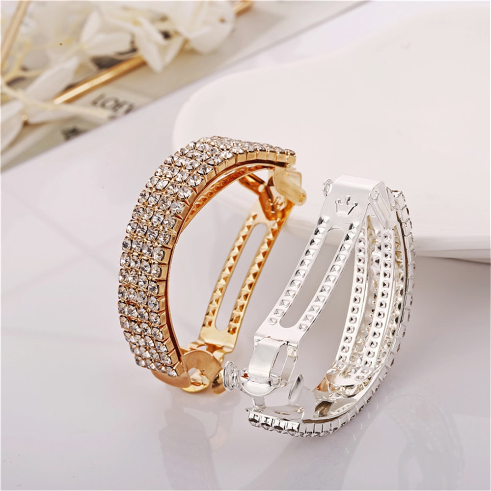 Fashion Golden Silver Alloy Barrettes Shiny Crystal Strong Spring Hair Clip For Women Ponytail Tail Holder Hair Accessories Fashion Golden Silver Alloy Barrettes Shiny Crystal Strong Spring Hair Clip For Women Ponytail Tail Holder Hair Accessories