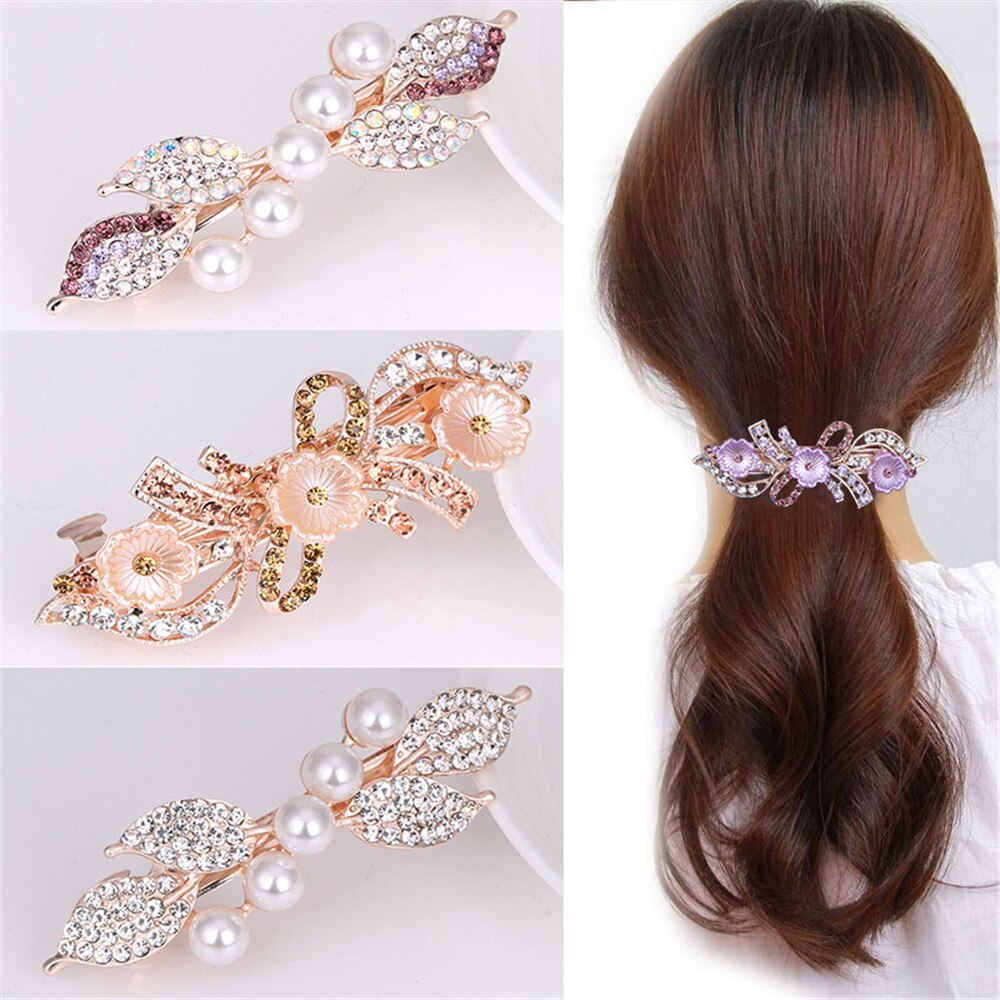 The New Pearl Rhinestone Spring Clip Color Flower Alloy Hairgrips Boutique Fashion Wild Hair Accessories For Women The New Pearl Rhinestone Spring Clip Color Flower Alloy Hairgrips Boutique Fashion Wild Hair Accessories For Women