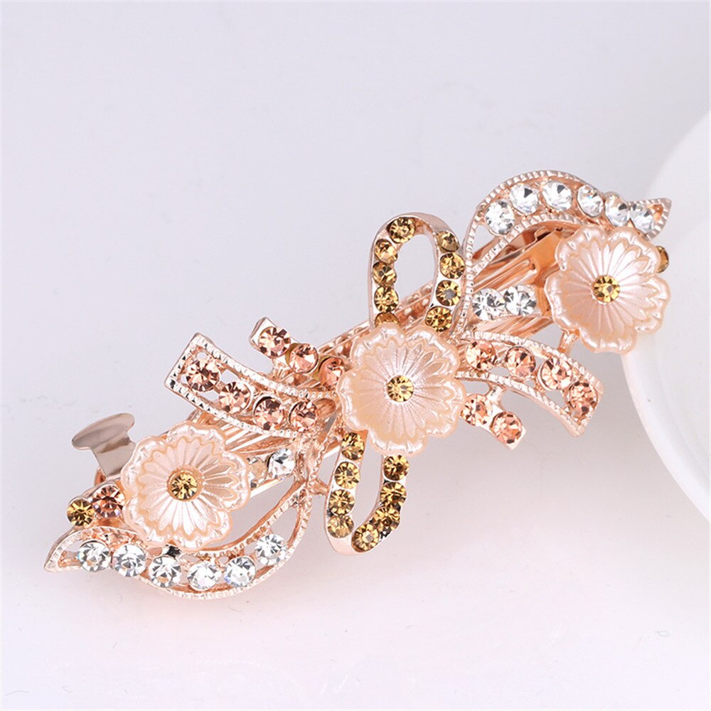 The New Pearl Rhinestone Spring Clip Color Flower Alloy Hairgrips Boutique Fashion Wild Hair Accessories For Women