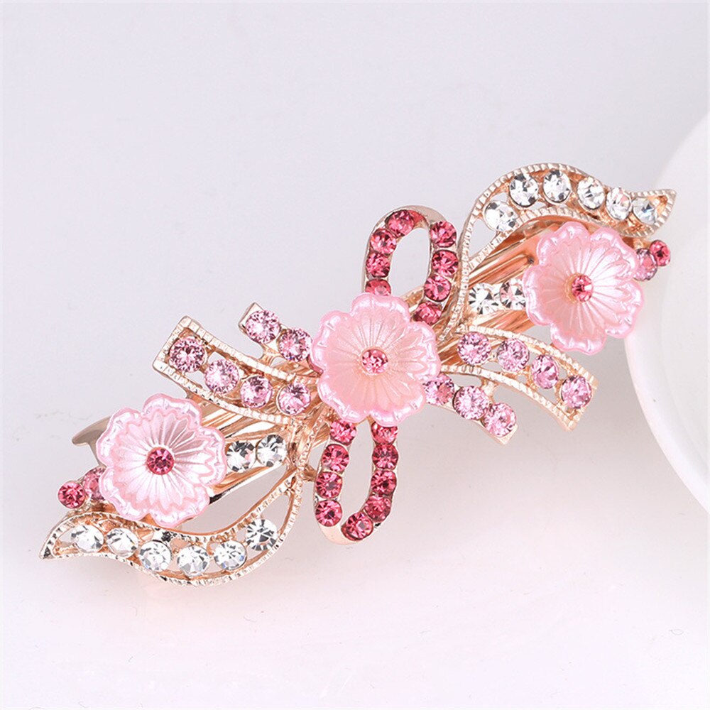 The New Pearl Rhinestone Spring Clip Color Flower Alloy Hairgrips Boutique Fashion Wild Hair Accessories For Women
