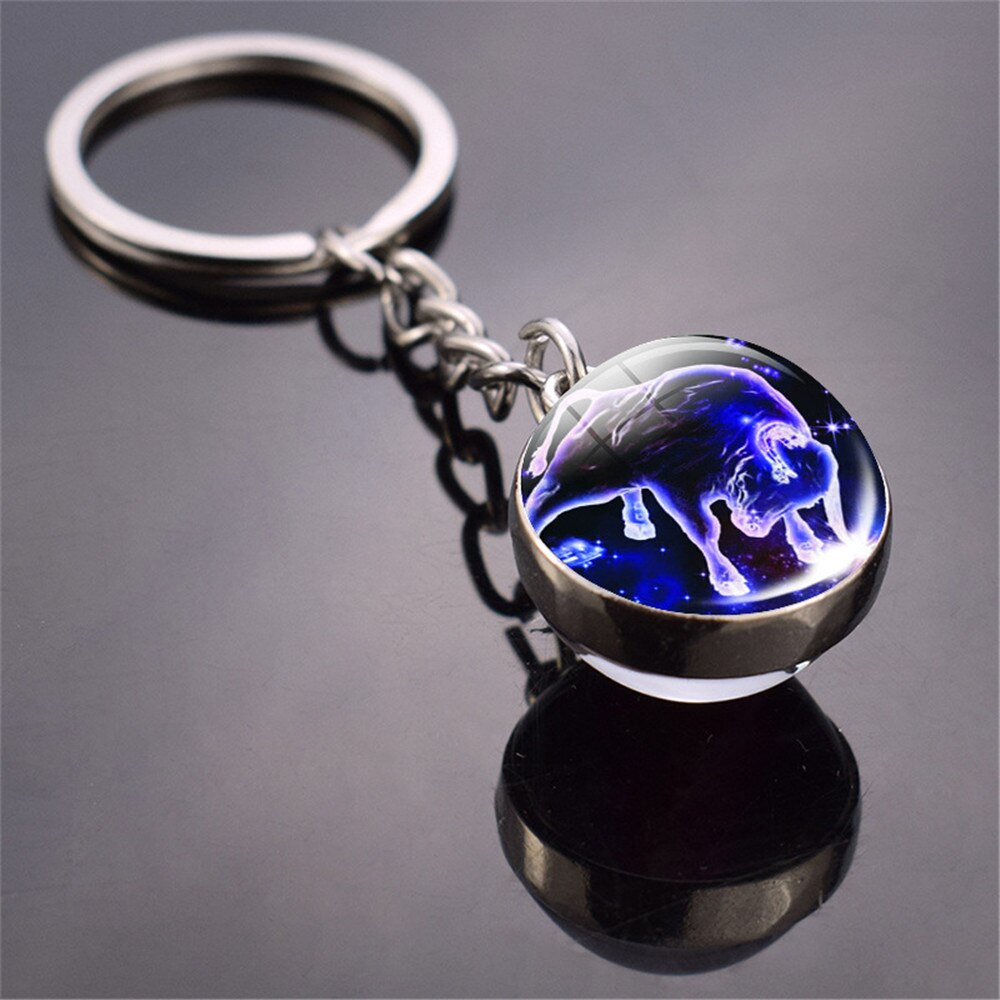 12 Constellation Luminous Keychain Glass Ball Pendant Zodiac Keychain Glow In The Dark Key Chain Holder Men Women Birthday Gift
