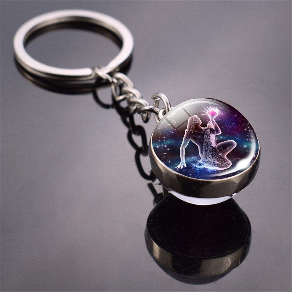 12 Constellation Luminous Keychain Glass Ball Pendant Zodiac Keychain Glow In The Dark Key Chain Holder Men Women Birthday Gift