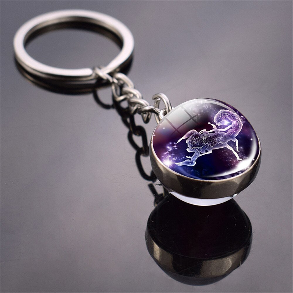 12 Constellation Luminous Keychain Glass Ball Pendant Zodiac Keychain Glow In The Dark Key Chain Holder Men Women Birthday Gift