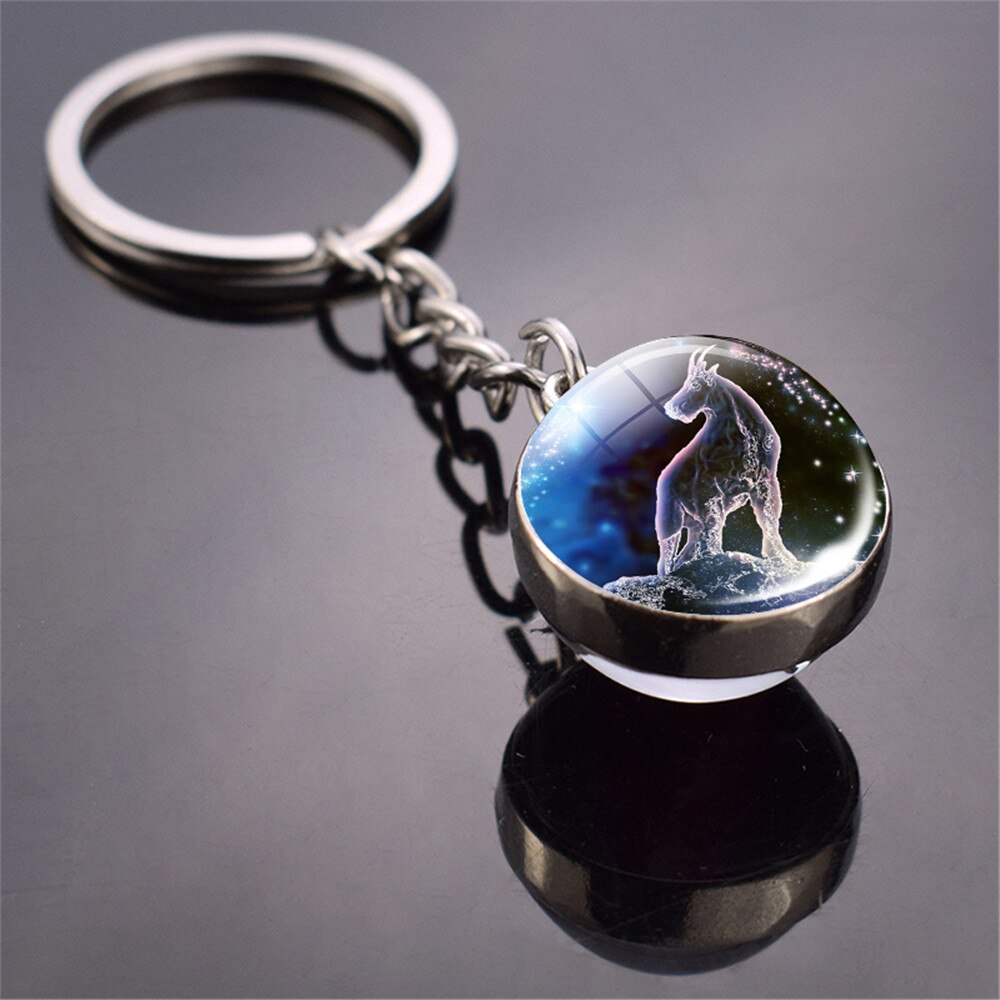 12 Constellation Luminous Keychain Glass Ball Pendant Zodiac Keychain Glow In The Dark Key Chain Holder Men Women Birthday Gift