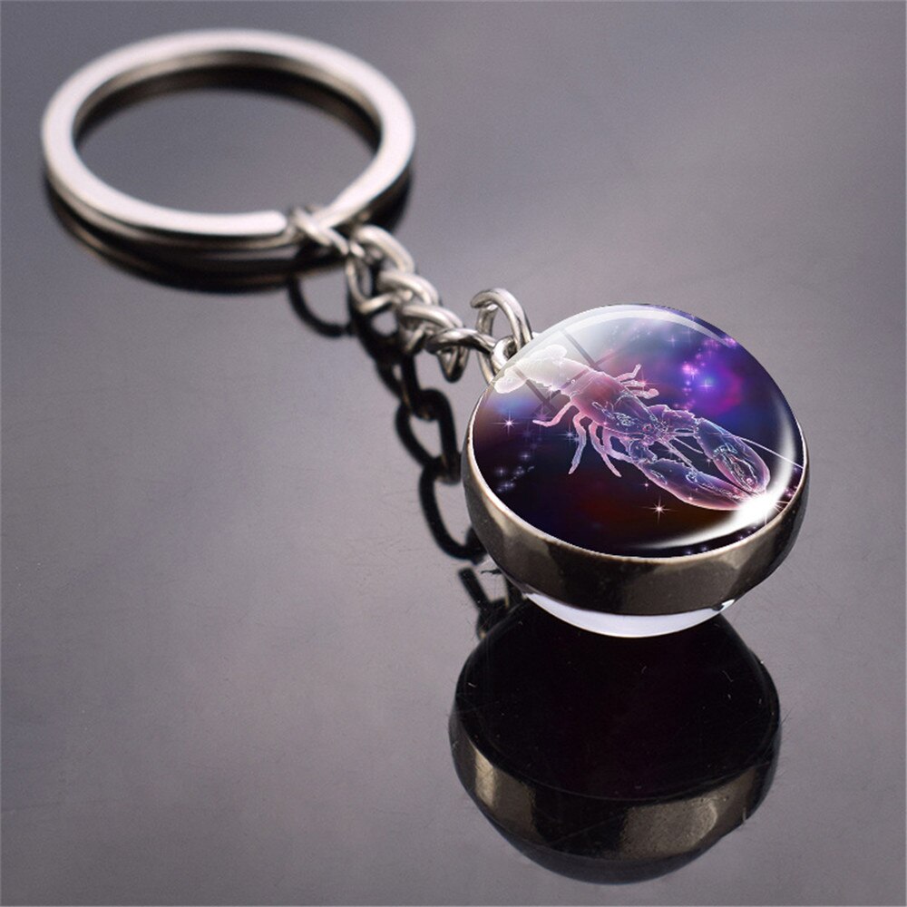 12 Constellation Luminous Keychain Glass Ball Pendant Zodiac Keychain Glow In The Dark Key Chain Holder Men Women Birthday Gift