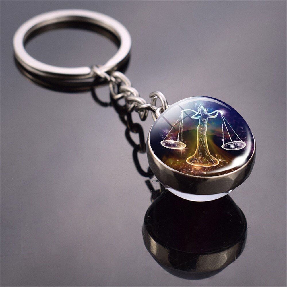 12 Constellation Luminous Keychain Glass Ball Pendant Zodiac Keychain Glow In The Dark Key Chain Holder Men Women Birthday Gift