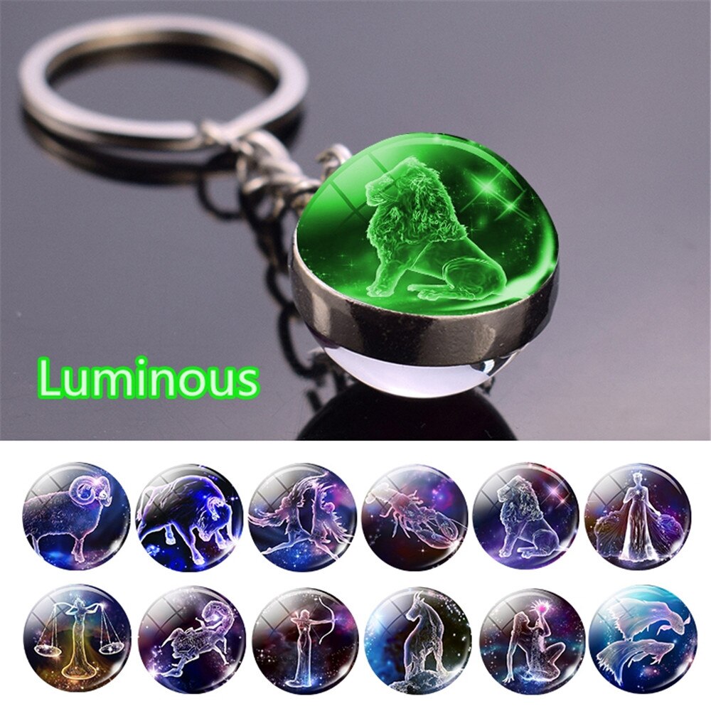 12 Constellation Luminous Keychain Glass Ball Pendant Zodiac Keychain Glow In The Dark Key Chain Holder Men Women Birthday Gift 12 Constellation Luminous Keychain Glass Ball Pendant Zodiac Keychain Glow In The Dark Key Chain Holder Men Women Birthday Gift