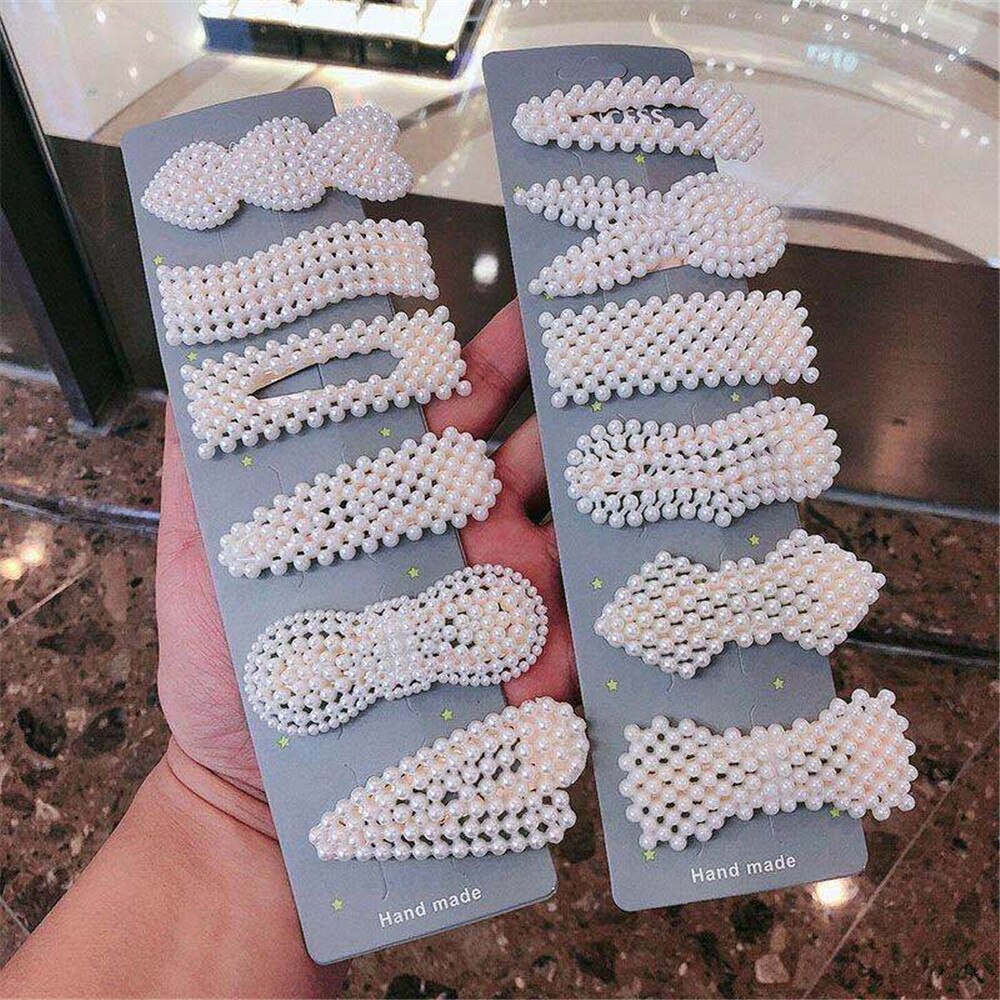 10PCS/Set Women Girls Elegant Imitation Pearls Geometric Hairpins Sweet Hair Ornament Clips Barrettes Fashion Hair Accessories